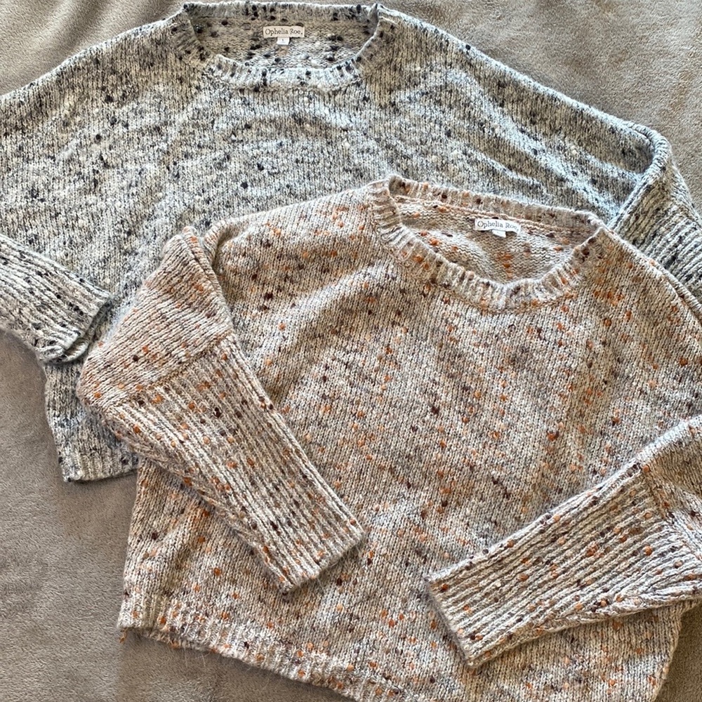 Lot of 2 Ophelia Roe Fuzzy Cropped 3/4 Sleeve Sweaters Sz L